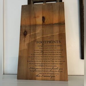 Wood Wall Hanging Sign - Religious Footprints In the Sand Poem